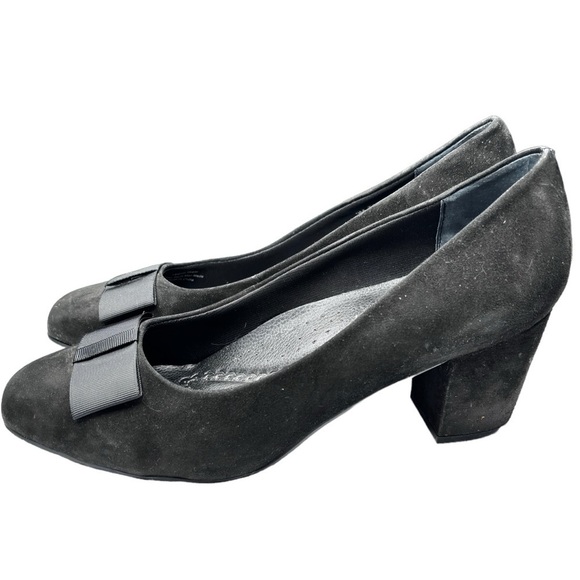 Trotters Black Suede Pumps Block Heel Womens Size 9 Comfort Shoe Arch Support - Picture 1 of 10